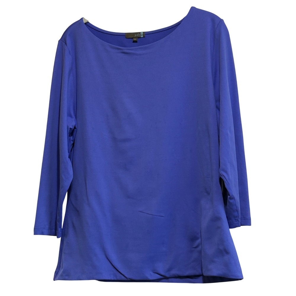 Judy P Womens XL Periwinkle Blue Boatneck 3/4 Sleeve Micro Nylon Spandex Top USA